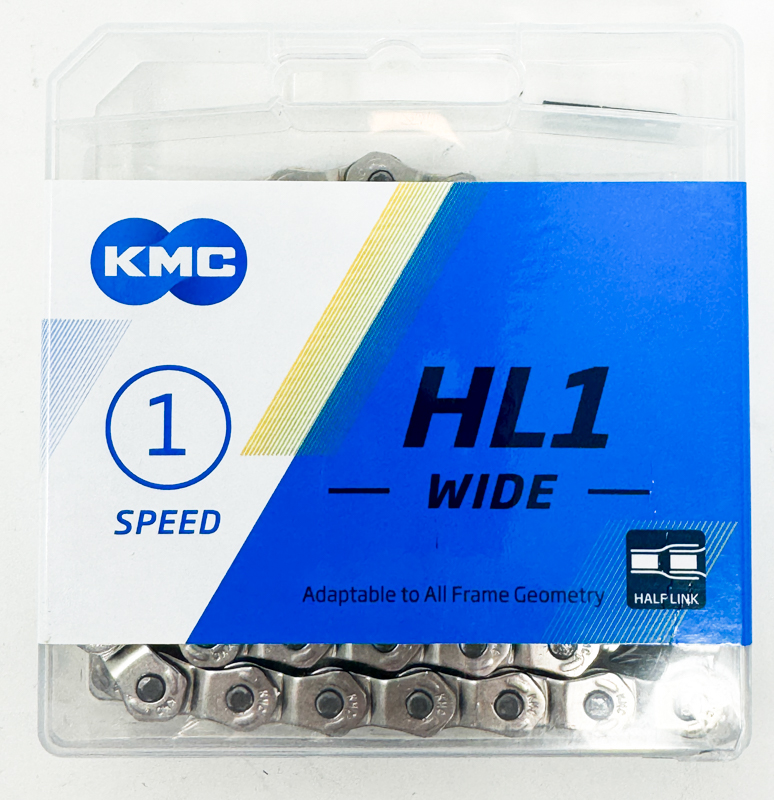 KMC HL1 Wide Chain - Single Speed 1/2 x 1/8, 100 Links, Half Link Chain, Silver 